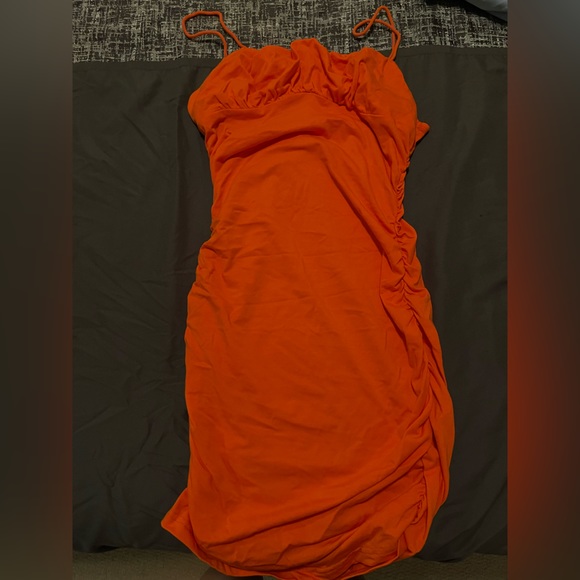 ! 2 for 20 ! Ruched Bodycon Orange Dress - Picture 3 of 5